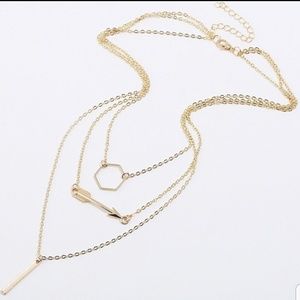 Gold Geometric Arrow Bar Layered Necklace